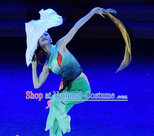 Chinese Classic Color Transition Dance Costume and Headwear Complete Set for Girls or Women