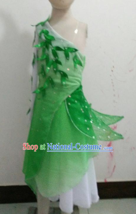 Chinese Folk Green Dance Costume Complete Set for Girls or Women