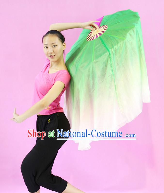 Green to White Color Transition Silk Dance Fan