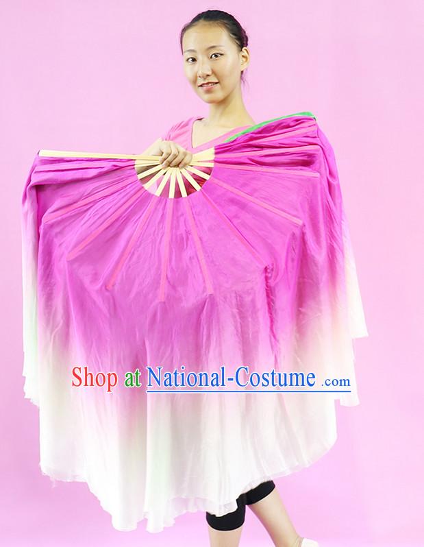 Pink to White Color Transition Silk Dance Fan