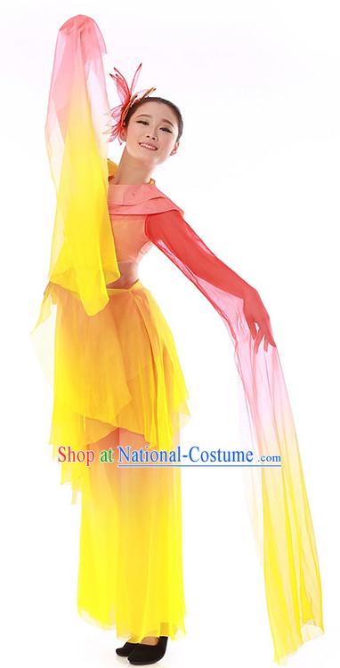 Chinese Long Water Sleeves Classical Dance Costume Wholesale Clothing Discount Dance Costumes Dancewear Supply and Headpieces for Girls