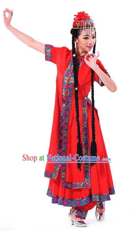 Chinese Xinjiang Folk Dance Costume Wholesale Clothing Discount Dance Costumes Dancewear Supply and Headpieces for Girls