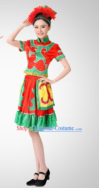 Chinese Folk Ethnic Dance Costume Wholesale Clothing Discount Dance Costumes Dancewear Supply and Headpieces for Ladies