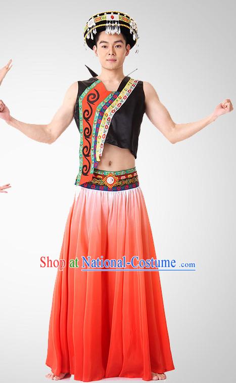 Chinese Folk Ethnic Dance Costume Wholesale Clothing Discount Dance Costumes Dancewear Supply and Headpieces for Men