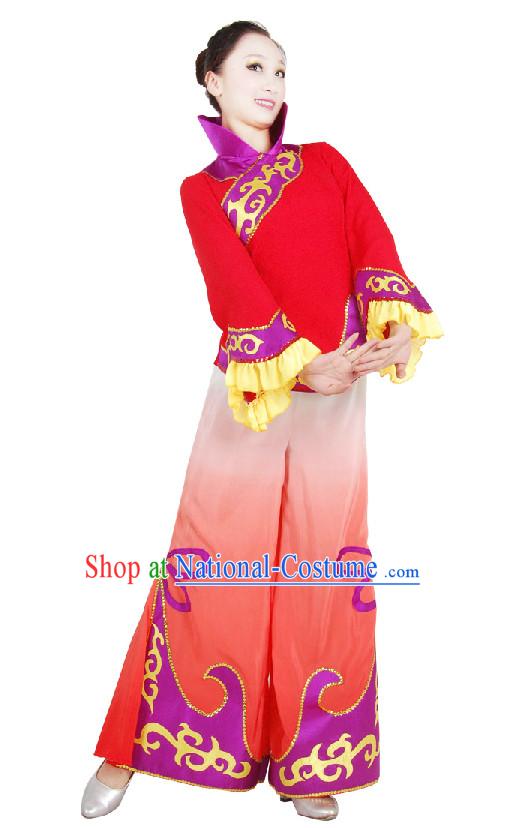 Chinese High Collar Folk Dance Outfit Costume Wholesale Clothing Group Dance Costumes Dancewear Supply for Girls