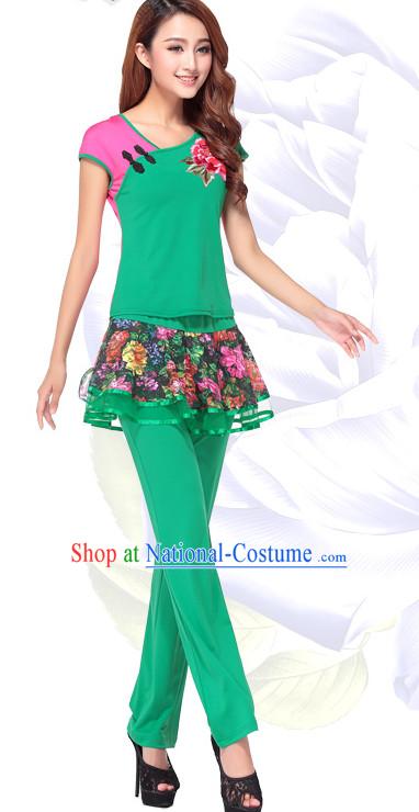 Green Chinese Festival Parade and Stage Dance Costume Wholesale Clothing Group Dance Costumes Dancewear Supply for Women