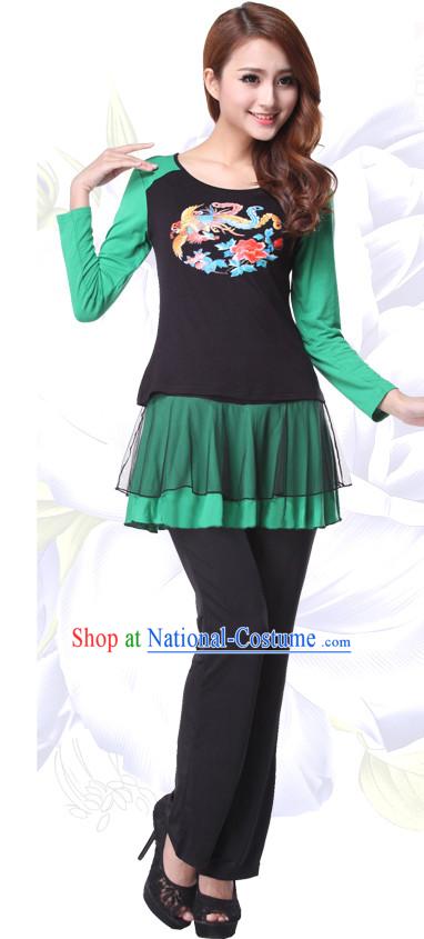 Asia Chinese Festival Parade Folk Dance Costume School Uniforms Leotards Gym Uniform for Women