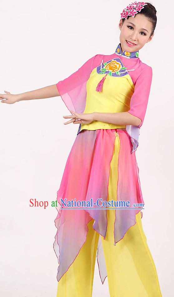 Asia Chinese Festival Parade Folk Fan Dance Costume and Headpieces for Women