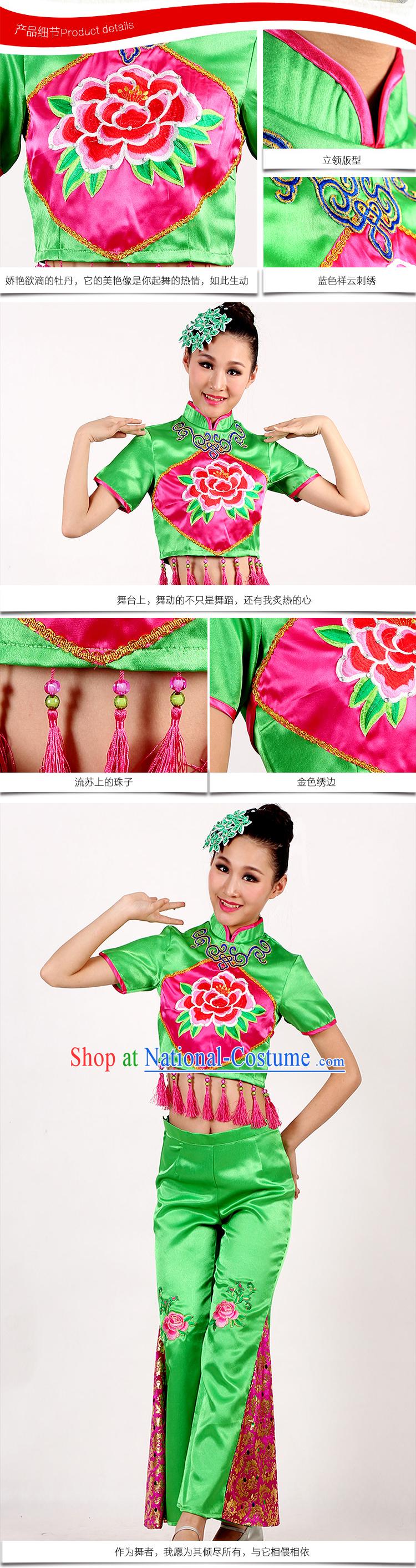 Asia Chinese Festival Parade Fan Dance Costume and Headpiece for Women