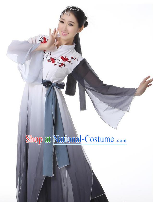 Wide Sleeves Chinese Classical Dance Costumes Leotards Dance Supply Girls Clothes and Hair Accessories Complete Set