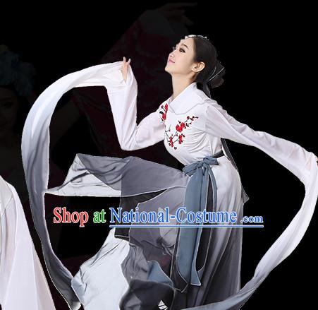 Long Sleeves Chinese Classical Dance Costumes Leotards Dance Supply Girls Clothes and Hair Accessories Complete Set