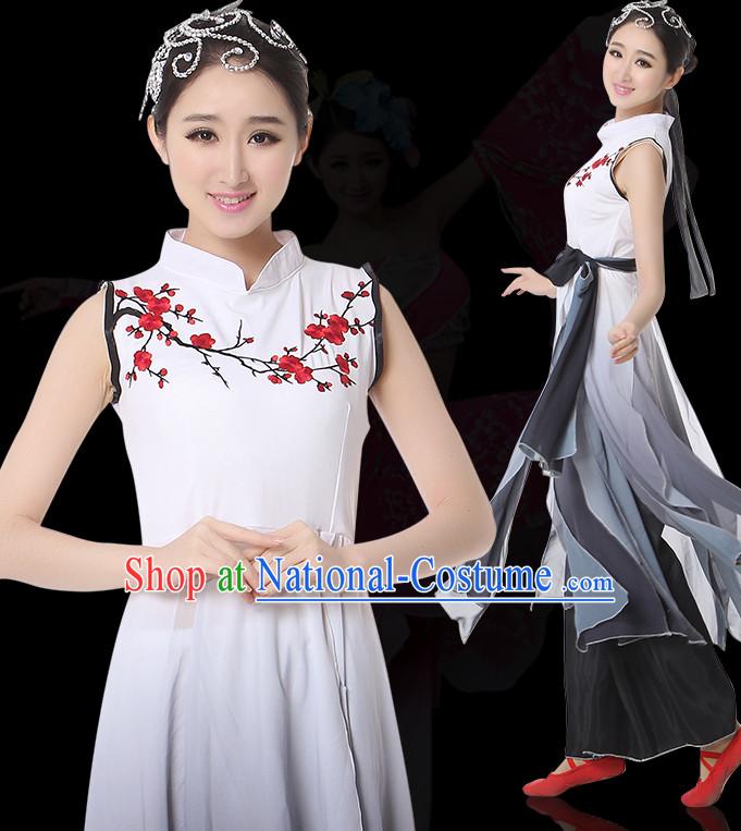 Sleeveless Chinese Classical Dance Costumes Leotards Dance Supply Girls Clothes and Hair Accessories Complete Set