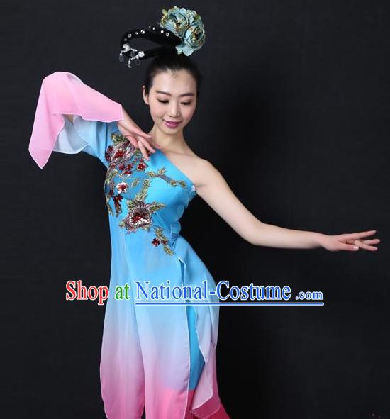 Chinese Classical Dance Costumes Leotards Dance Supply Girls Clothes and Hair Accessories Complete Set