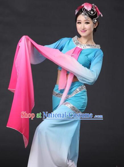 Chinese Classical Dance Costumes Leotards Dance Supply Girls Clothes and Hair Accessories Complete Set