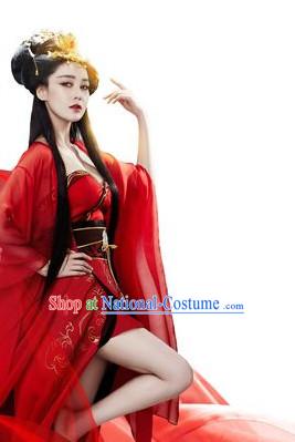 Sexy Chinese Shang Dynasty Myth Daji Su Da Ji Fox Spirit Fox Queen Costumes Chinese Costume and Hair Accessories Complete Set