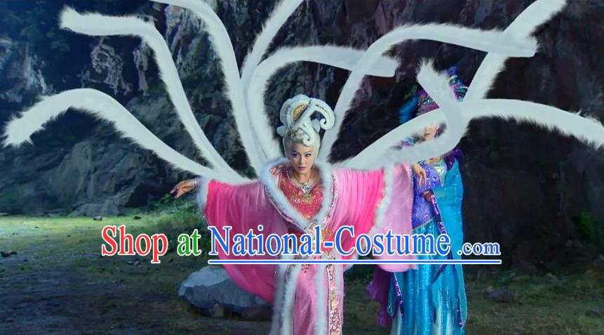 Chinese Shang Dynasty Myth Daji Su Da Ji Fox Spirit Fox Queen Cosplay Costumes Chinese Costume and Hair Accessories Complete Set