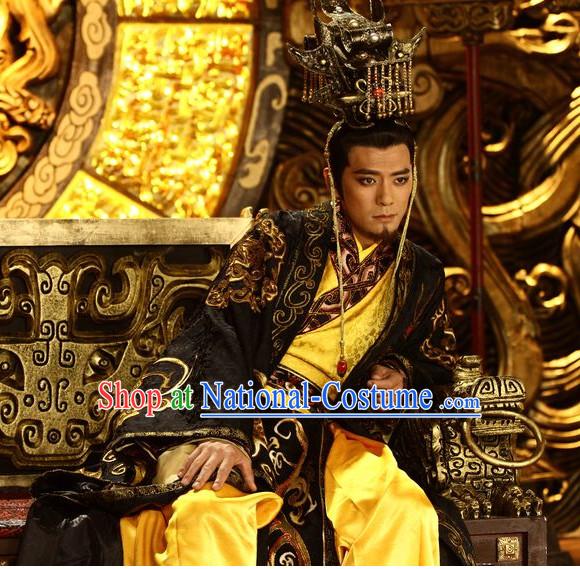 Chinese Shang Dynasty Emperor Costumes Chinese King Costume and Hat Complete Set