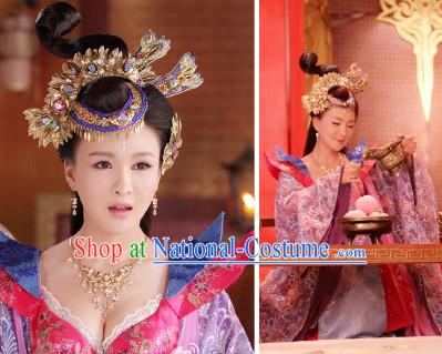 Ancient Chinese Shang Dynasty Queen Clothing Clothes Costume and Hair Jewelry Complete Set