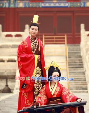 Western Zhou Dynasty Wedding Dress Clothing Clothes Garment and Hair Accessories for Men and Women