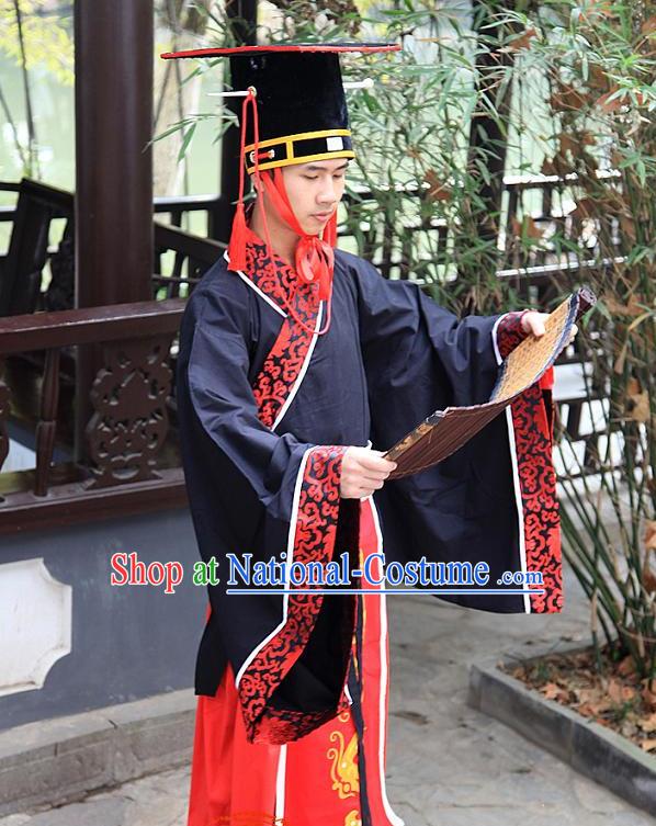 Western Zhou Dynasty Wedding Dress Clothing Clothes Garment and Hat for Men