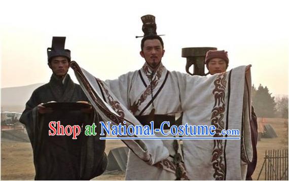 Eastern Zhou Dynasty Spring and Autumn Official Chinese Poet and Minister Qu Yuan TV Drama Chinese Costume Complete Set for Men