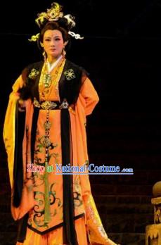 Eastern Zhou Dynasty Spring and Autumn Empress Chinese Stage Opera Costume and Hair Accessories Complete Set for Women