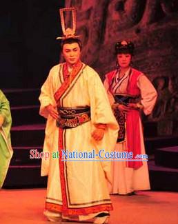 Eastern Zhou Dynasty Chinese Spring Autumn Period Guan Zhong Prime Minister Costume and Hat Complete Set for Men