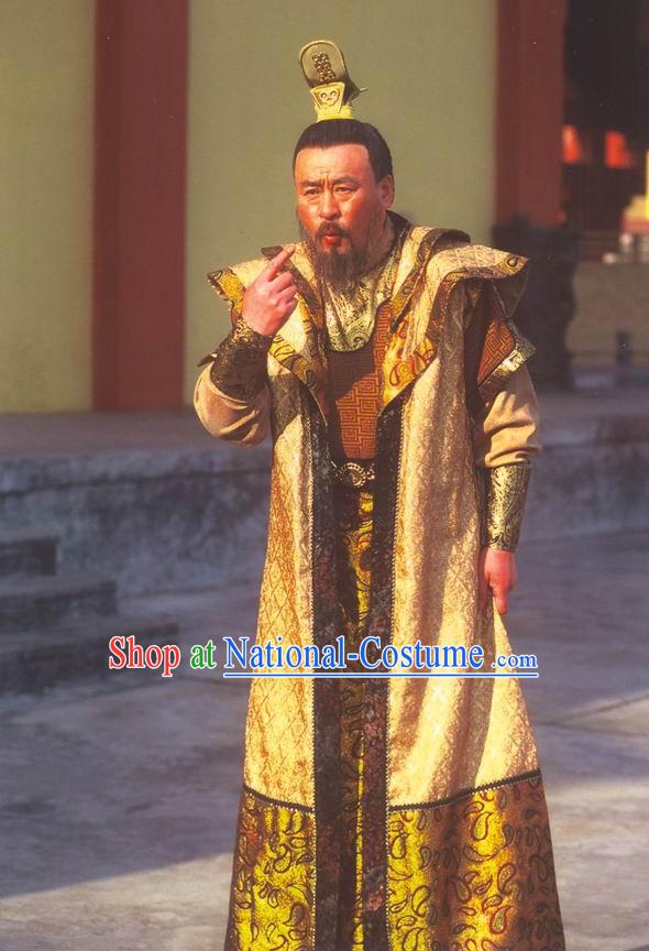 Chinese Eastern Zhou Dynasty Ancient Emperor Costume and Crown Complete Set for Men