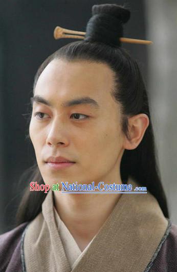 China Eastern Zhou Dynasty Sun Tzu Black Long Wigs for Men