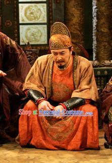 Ancient Chinese Tang Dynasty Costume Emperor Taizong of Tang Li Shimin Costumes and Hat Complete Set for Men