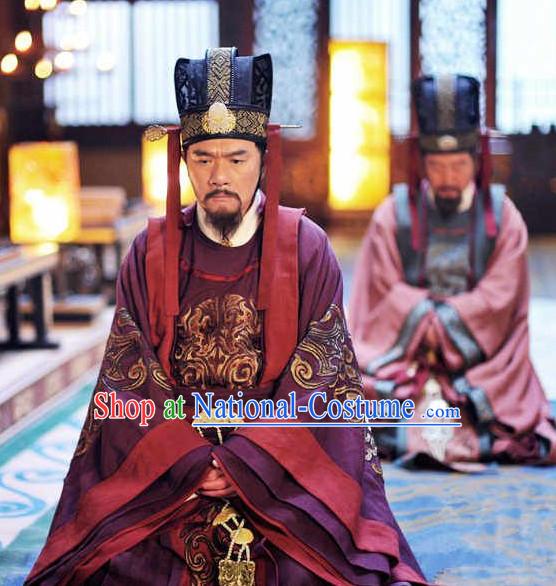 Ancient Chinese Tang Dynasty Duke Statesman Writer Chancellor Fang Xuanling Costume Complete Set for Men