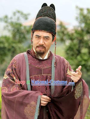 Ancient Chinese Tang Dynasty Duke Official Chancellor Du Ruhui Costume Complete Set for Men