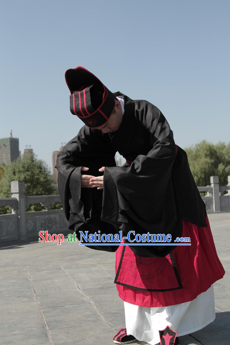 Chinese Tang Dynasty Costumes Confucian Scholar and Calligrapher Ouyang Xun Costume Complete Set for Men