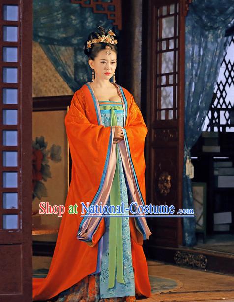 Chinese Tang Dynasty Princess Wencheng Costumes Costume Complete Set for Women