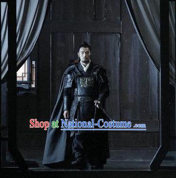 Ancient Chinese Costume Three Kingdoms Military General Zhang Liao Armor Costumes and Hair Accessories Complete Set for Men