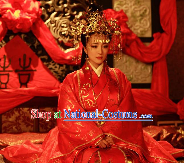 Ancient Chinese Costume Three Kingdoms Wedding Dress and Hair Accessories Complete Set for Women