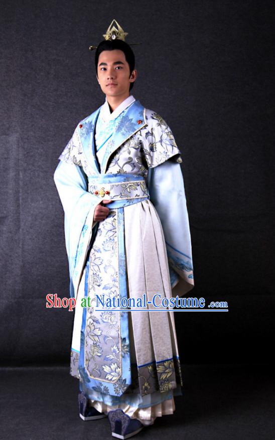 Ancient Chinese Costume Three Kingdoms Wedding Acomplished Poet and Prince Cao Zhi and Hair Accessories Complete Set for Men