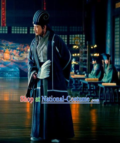 Three Kingdoms Chines Statesman Chancellor Wise Man Zhu Geliang Costume Costumes Clothing Clothes Garment Outfits Suits for Men