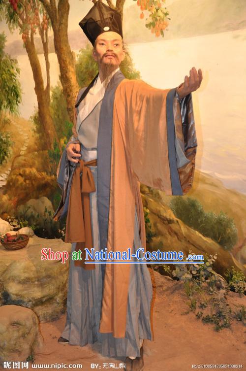 Song Dynasty Chinese Historian Scholar High Chancellor Sima Qian Costume Costumes Dresses Clothing Clothes Garment Outfits Suits Complete Set for Men