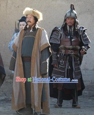 Yuan Dynasty Cheng Ji Si Han Genghis Khan Costumes Dresses Clothing Clothes Garment Outfits Suits Complete Set for Men