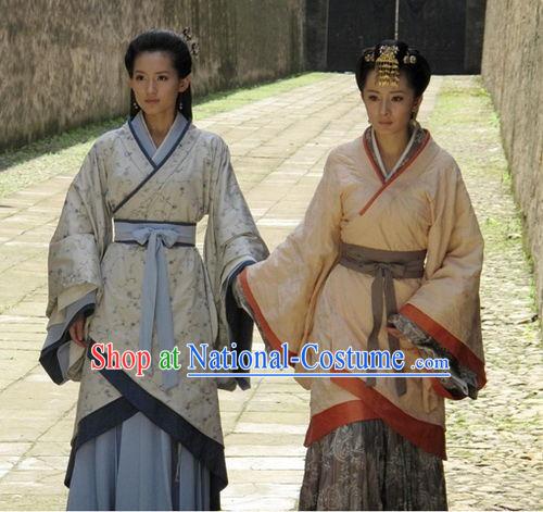 Chinese Han Dynasty Noblewomen Clothing Costumes Dresses Clothing Clothes Garment Outfits Suits Complete Set for Women