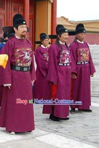 Ming Dynasty Official Statesman Officer Chancellor Costumes Dresses Clothing Clothes Garment Outfits Suits Complete Set for Men