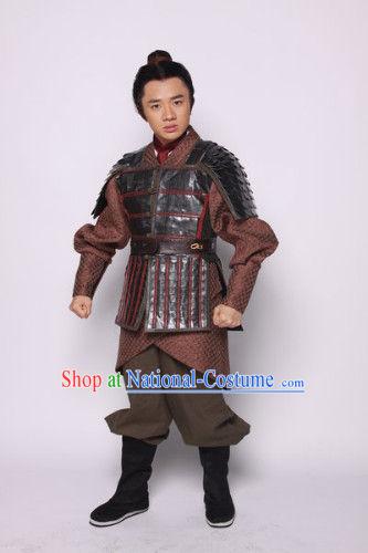 Chinese Han Dynasty Solider Warrior Knight Costumes Dresses Clothing Clothes Garment Outfits Suits Complete Set for Men