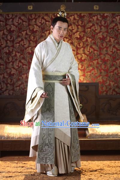 Chinese Han Dynasty Official Prime Minster Li Si Costumes Dresses Clothing Clothes Garment Outfits Suits Complete Set for Men