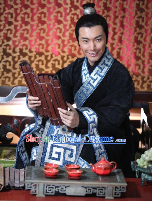 Chinese Han Chancellor Shang Yang Costumes Dresses Clothing Clothes Garment Outfits Suits Complete Set for Men