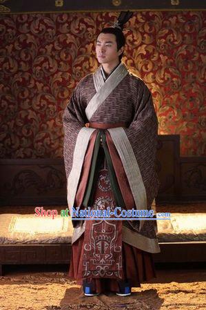 Chinese Han Dynasty Emperor Gaozu of Han Costumes Dresses Clothing Clothes Garment Outfits Suits Complete Set for Men