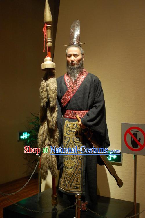 Chinese Han Dynasty Prime Minster Costumes Dresses Clothing Clothes Garment Outfits Suits Complete Set for Men