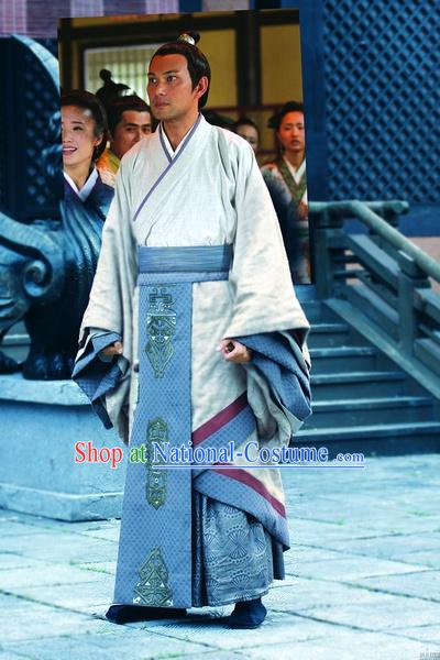 Chinese Han Dynasty Chancellor Costumes Dresses Clothing Clothes Garment Outfits Suits Complete Set for Men