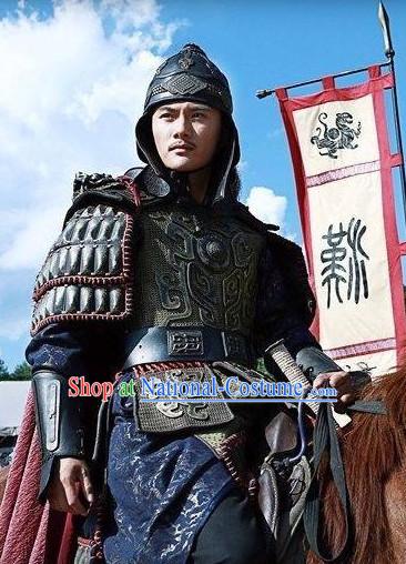 Chinese Qin Dynasty General Duke Li Xin Armor Costumes Dresses Clothing Clothes Garment Outfits Suits Complete Set for Men