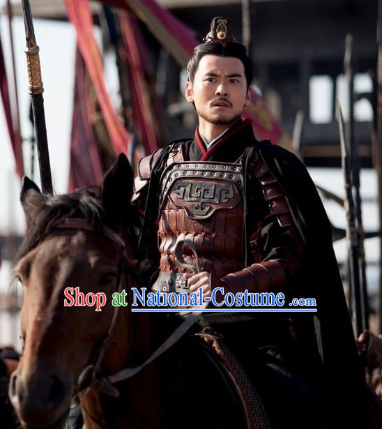 Chinese Qin Dynasty General Bai Qi Armor Costumes Dresses Clothing Clothes Garment Outfits Suits Complete Set for Men